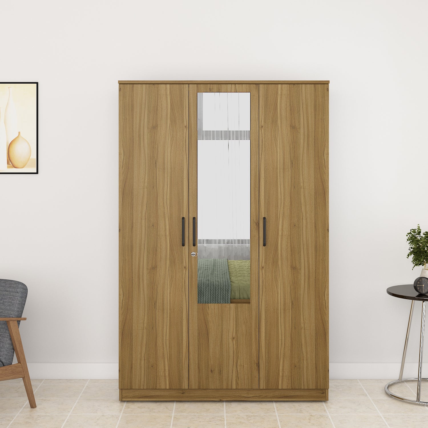 Paula Engineered Wood King Bed Box Storage with 3 Door Wardrobe & Night Stand Package