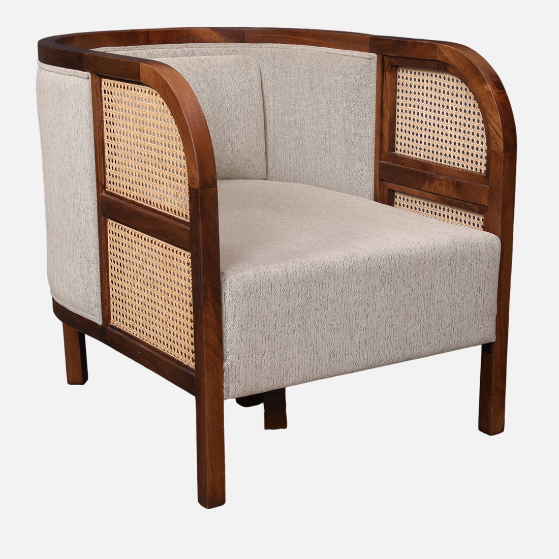 Siam Solidwood Single Seater Sofa in Beige Colour