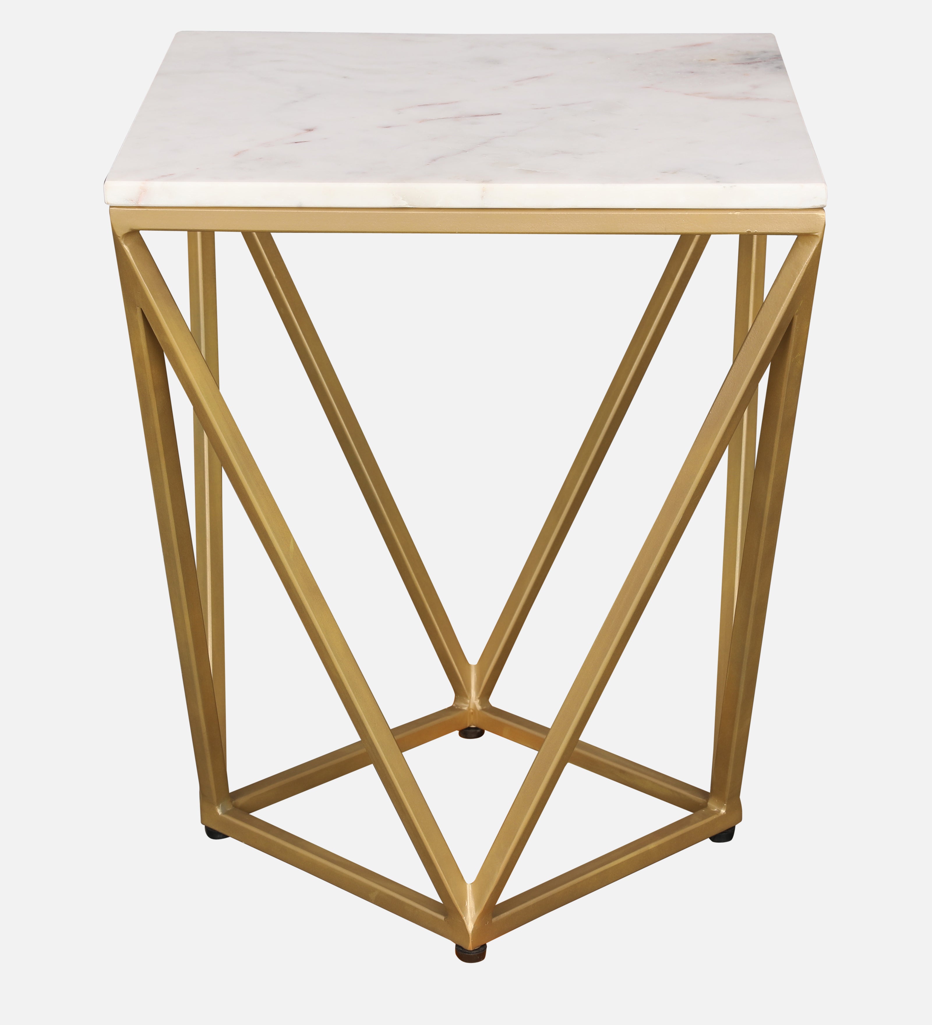 Michelle Marble Top Side Table in White and Gold Colour