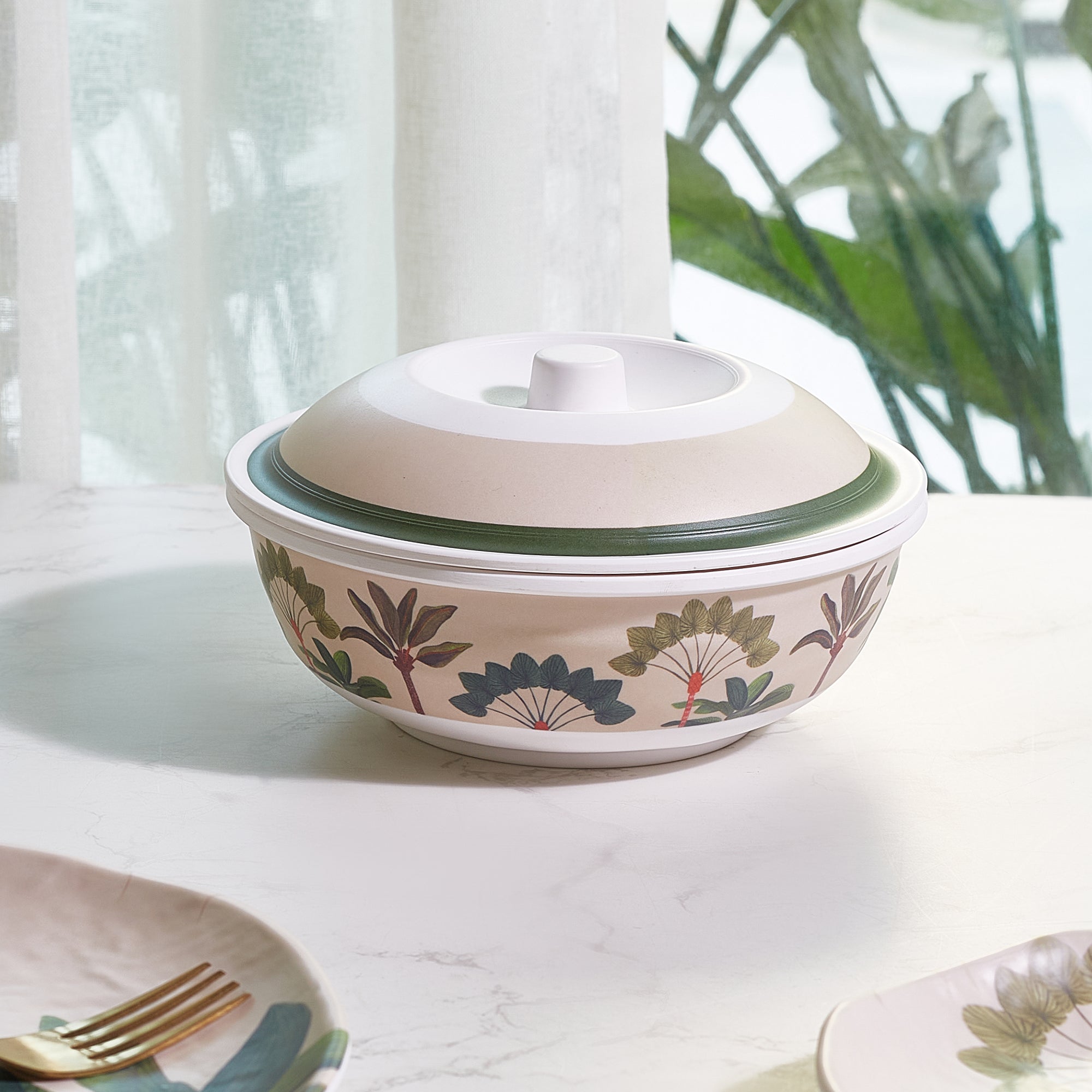 Oasis Melamine Serving Bowl with Lid in Multi Colour
