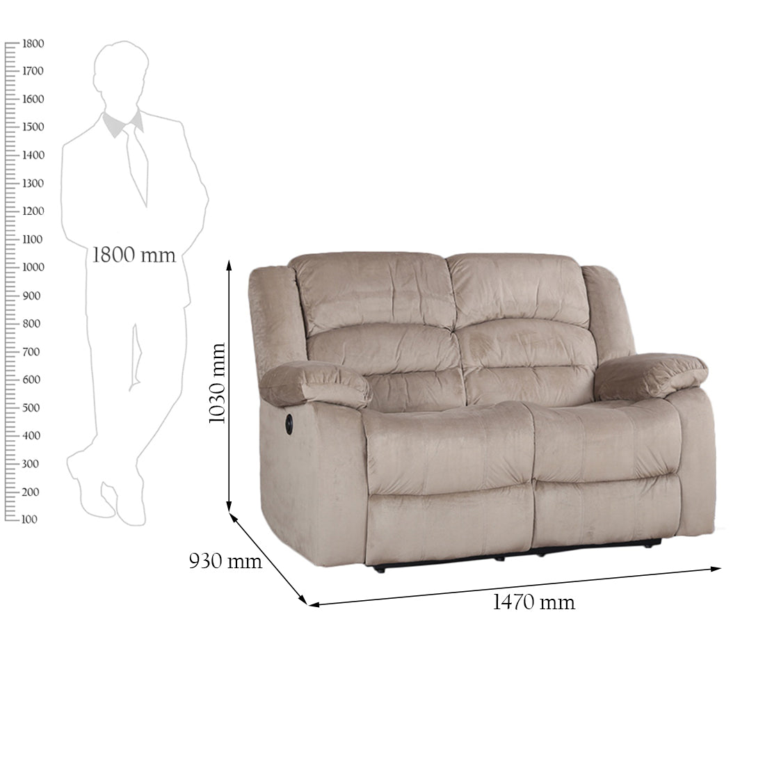 Bradford Fabric Two Seater Recliner in Beige Colour