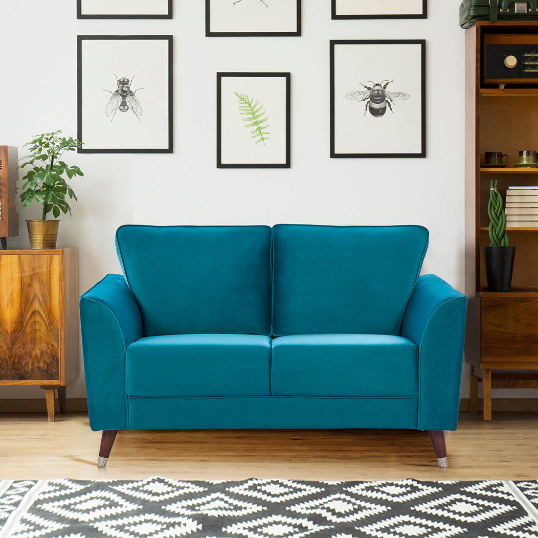 Magnific Velvet Two Seater Sofa in Green Colour