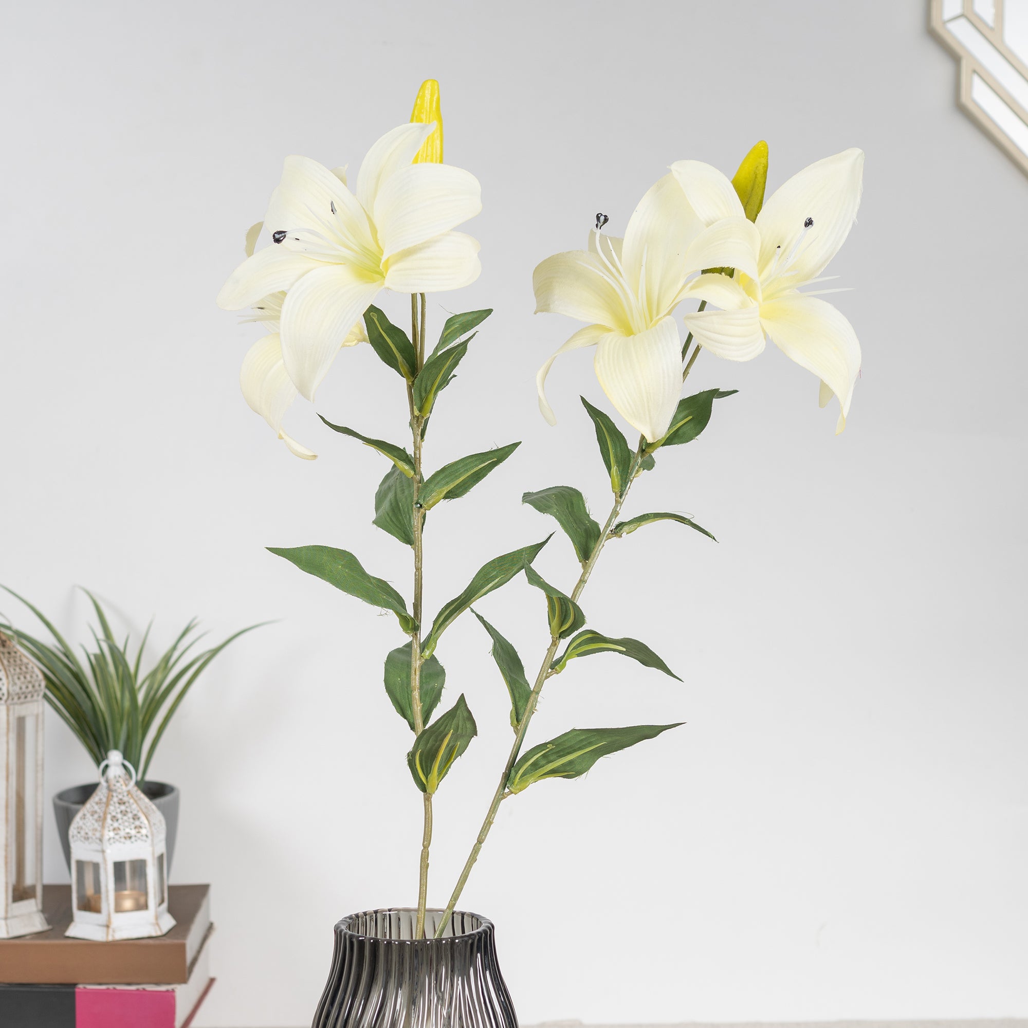 Elora  White Lily Faux Flower 73 Cm in White Colour