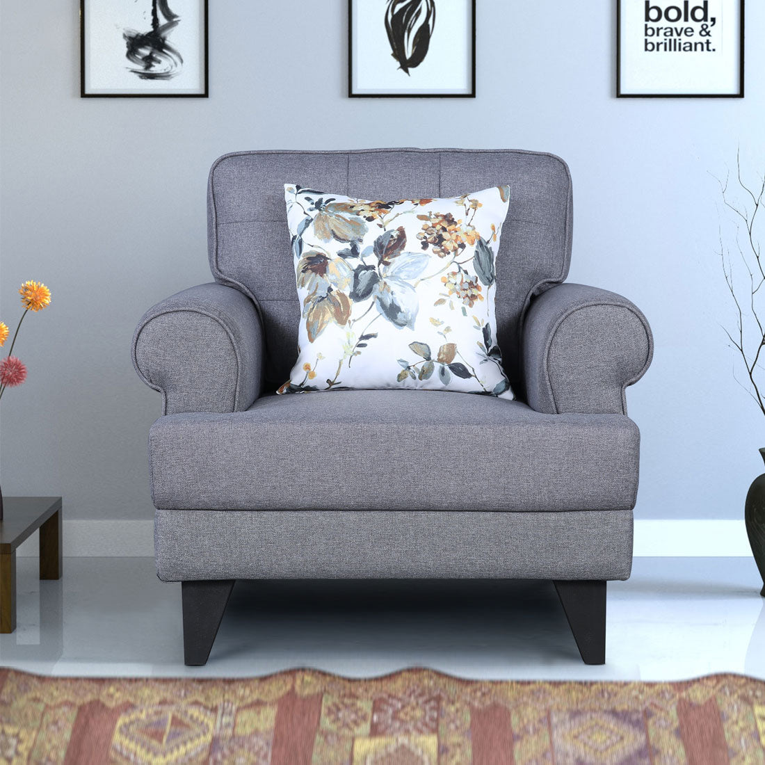 Paddington Fabric Single Seater Sofa in Grey Colour