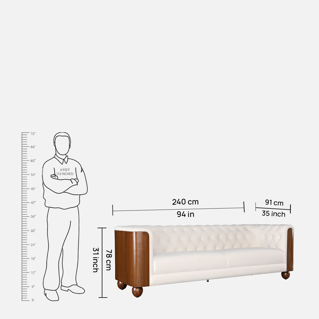 Valentina Fabric Four Seater Sofa in White Colour