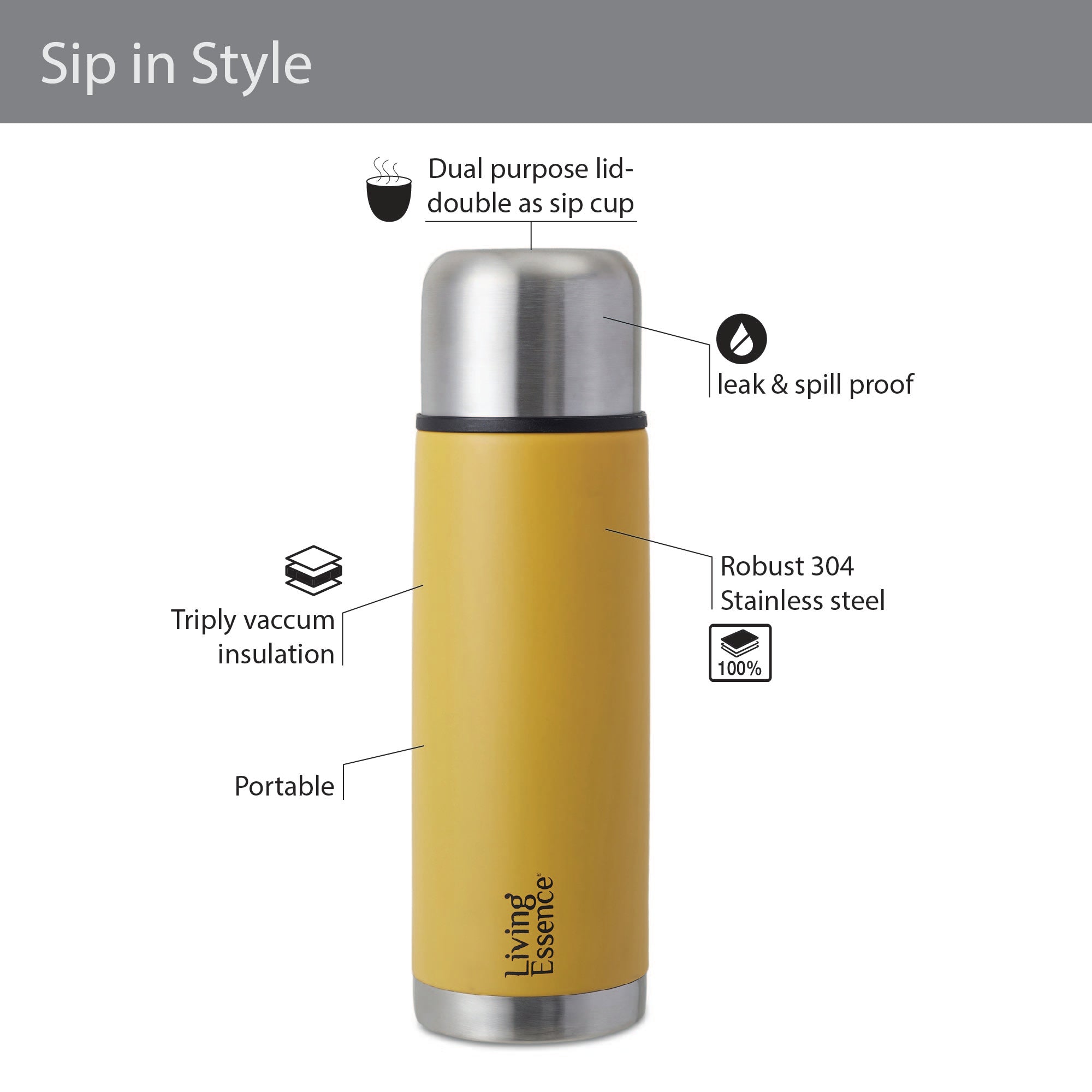 Fiesta Thermosteel Puro Vaccum Flask Combo Set of 2 in Mustard Colour