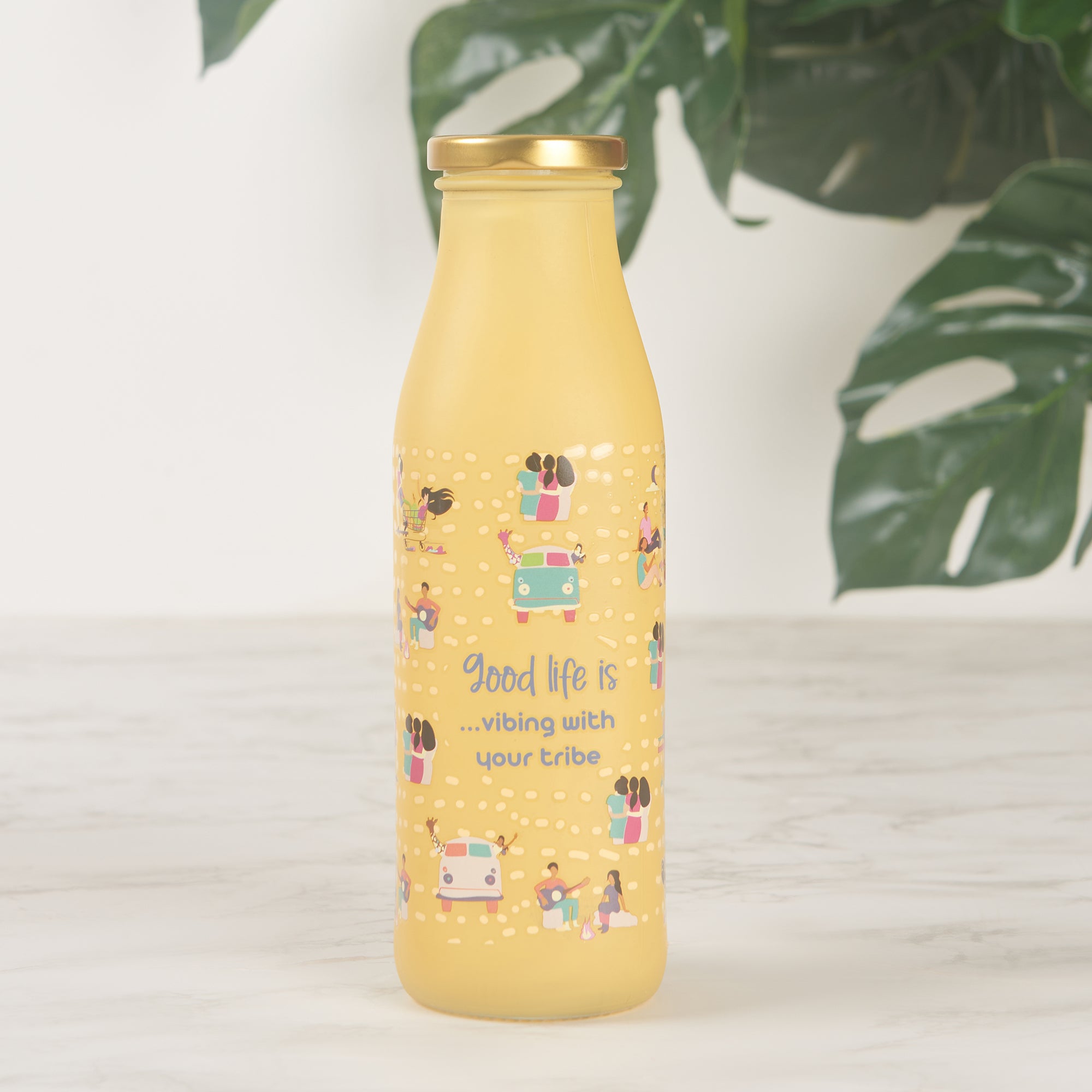 Good Life Glass Frosted Juice Bottle 550 Ml in Yellow Colour