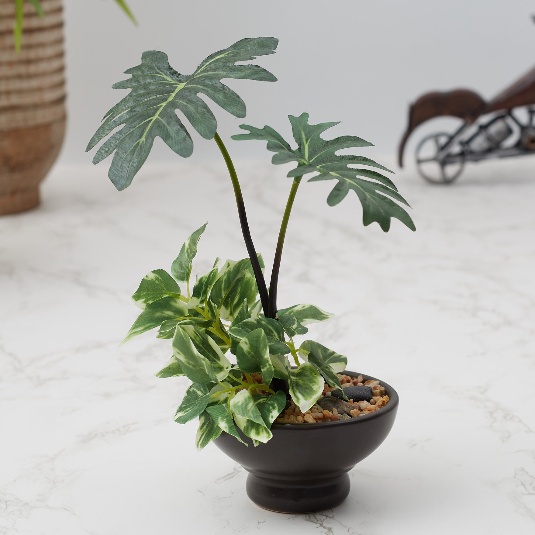 Ilana Faux Philodendron Ceramic Potted Plant 23 Cm in Green Colour