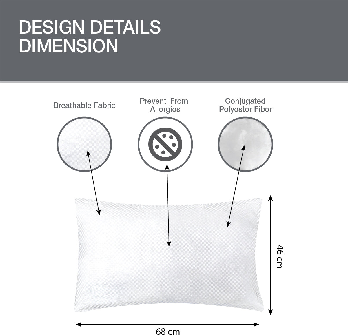 Allergy Guard Anti-Bacterial Pillow 46X68 Cm in White Colour