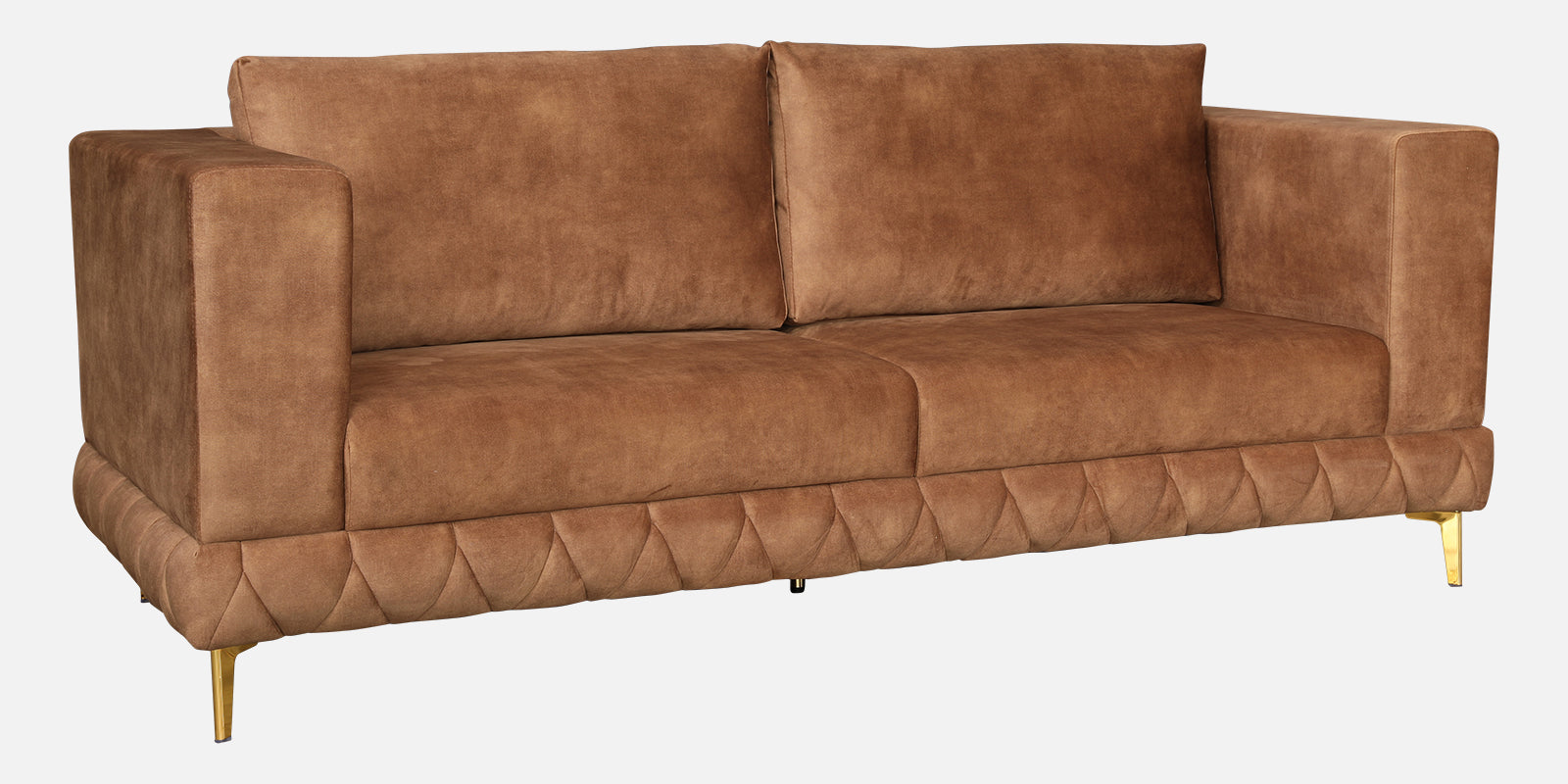 Plume Velvet Fabric Three Seater Sofa in Brown Colour