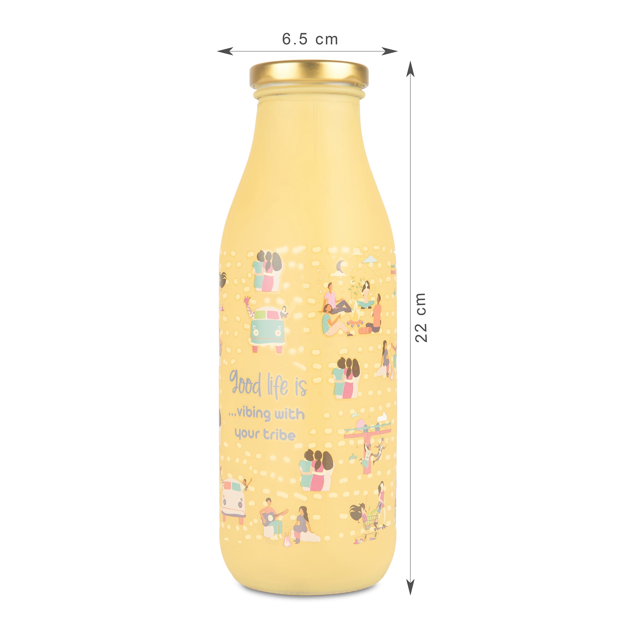 Good Life Glass Frosted Juice Bottle 550 Ml in Yellow Colour