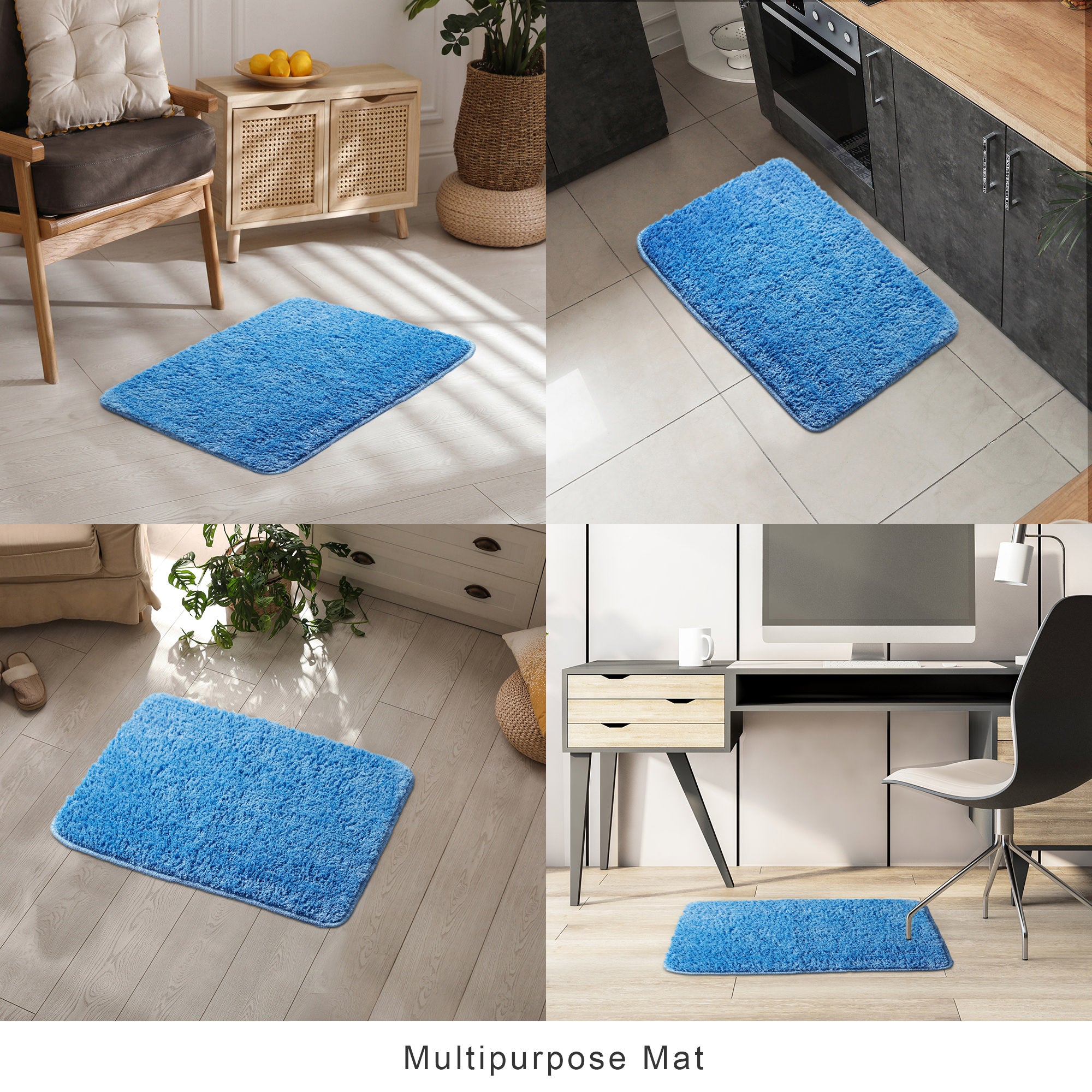 Emilia Micro Fiber Anti Skid Bath Mat 44x66 Cm in Blue Colour