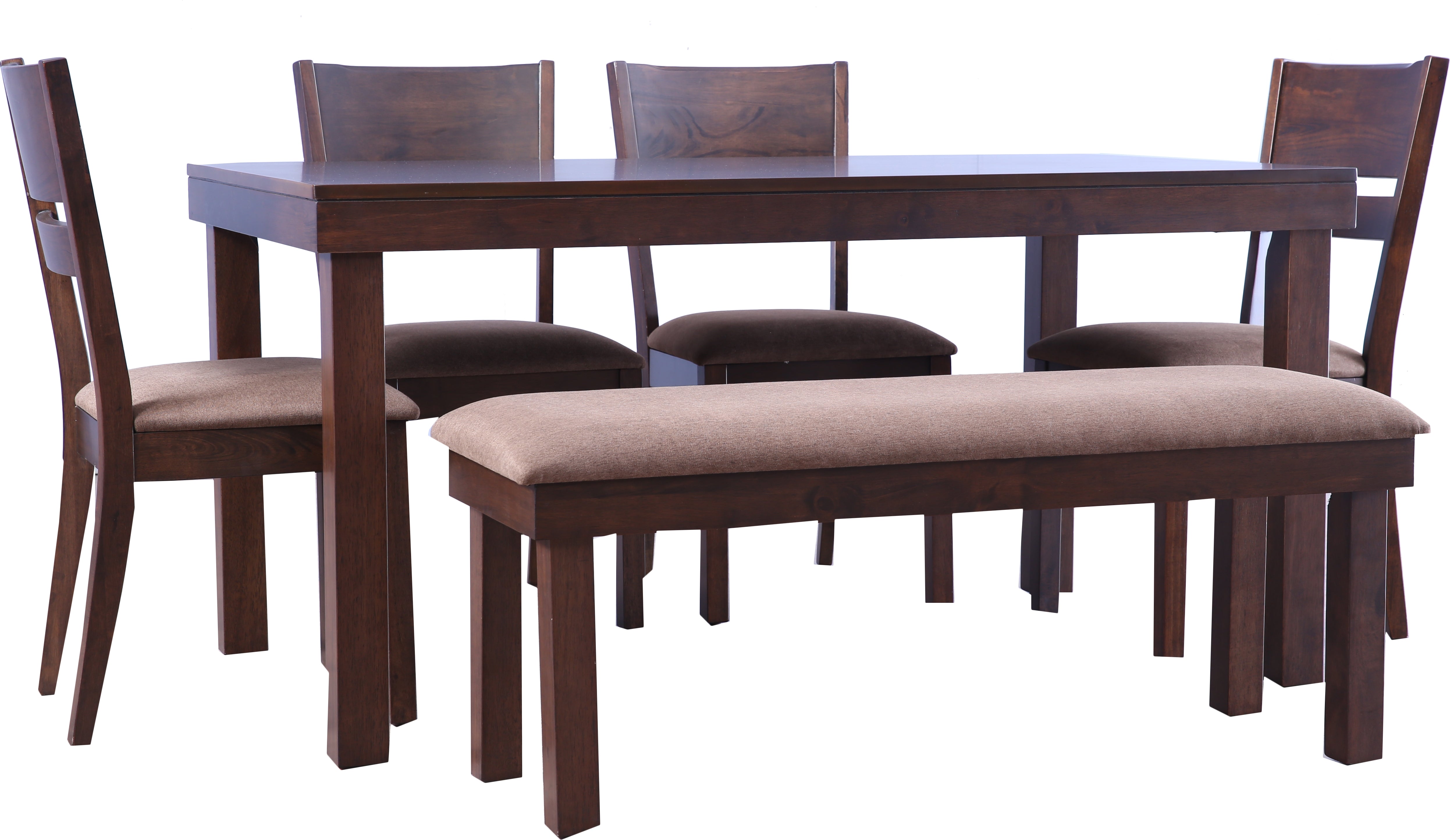 Hopton Solidwood 6 Seater Dining Set With Bench in Walnut Colour