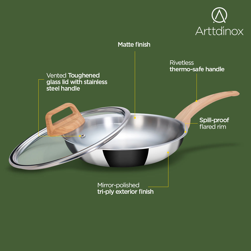 Timber Triply Frypan 24cm with Glass Lid