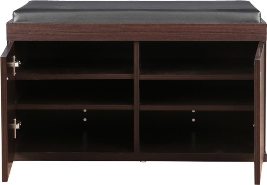 HomeTown Engineered Wood 2 door Shoe Rack with Seat in Wenge Colour