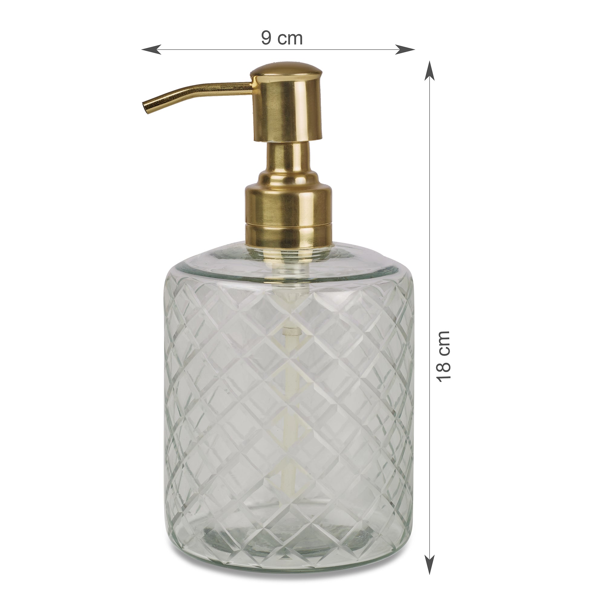Nora Glass Cut Work Liquid Soap Dispenser in Transparent Colour