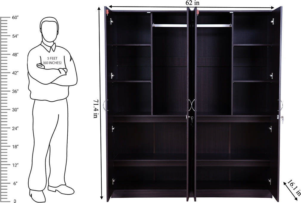 Willy Engineered Wood 4 door wardrobe in Walnut Colour