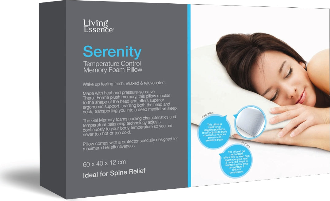 Serenity Memory Foam Gel Infused Temperature Control Pillow 40X60X12 Cms in White Colour