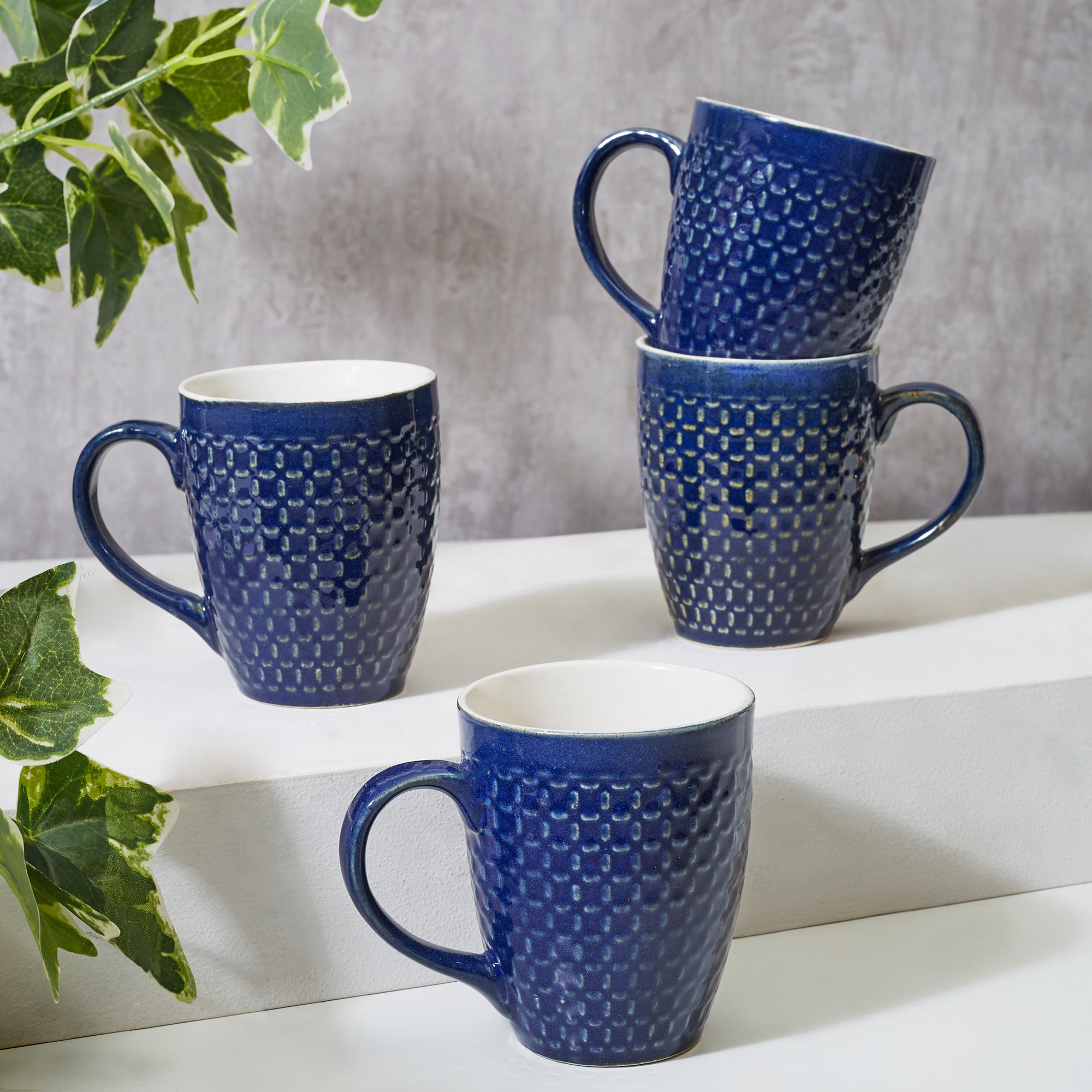 Fiesta Ceramic Latte Mug 360 ML Set Of 4 in Cobalt Colour