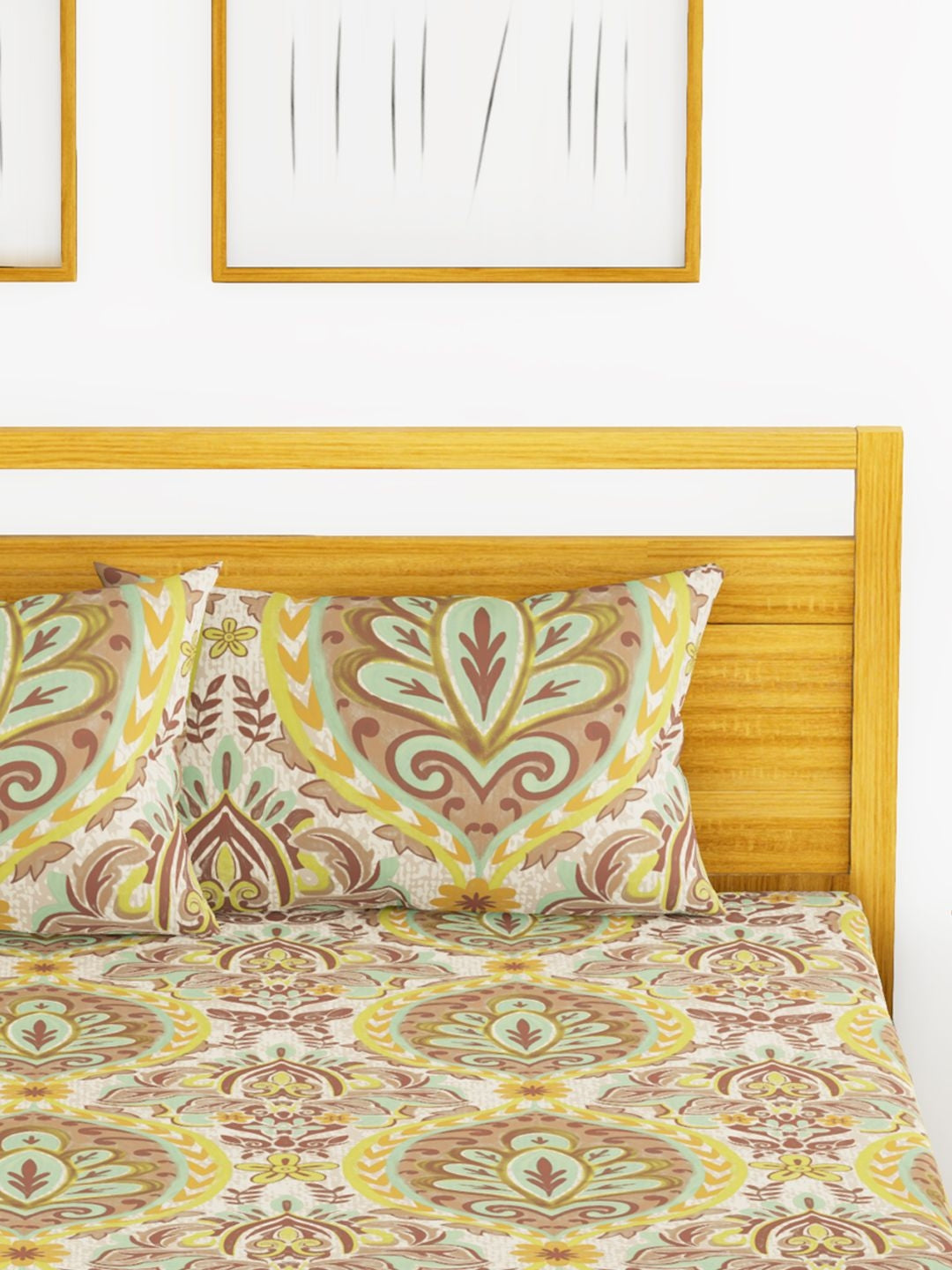 Callista Cotton King Bed Sheet 274X274 Cm in Mustard/Brown Colour