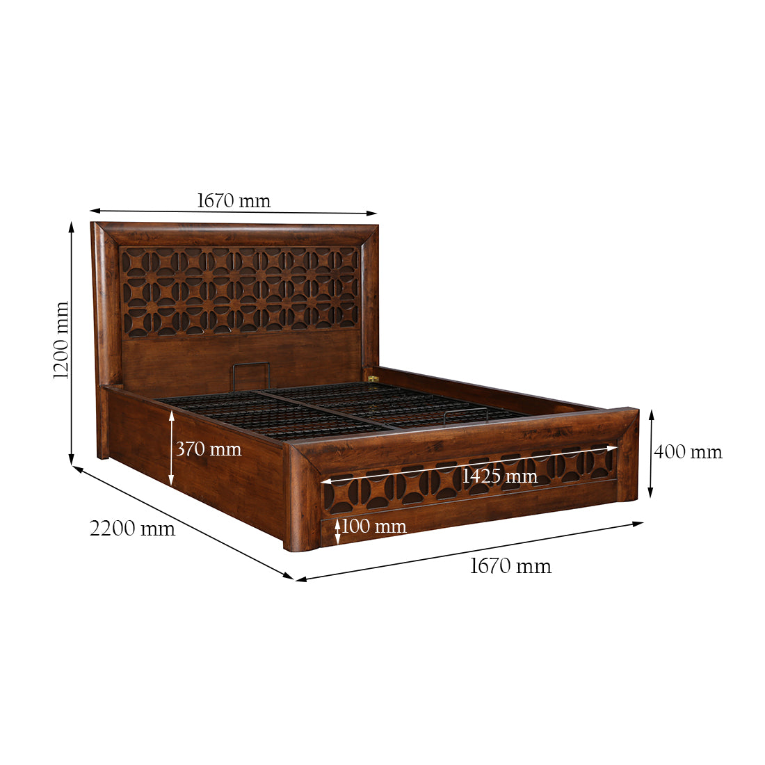 Casablanca Solidwood Queen bed with Hydraulic storage in Walnut Colour