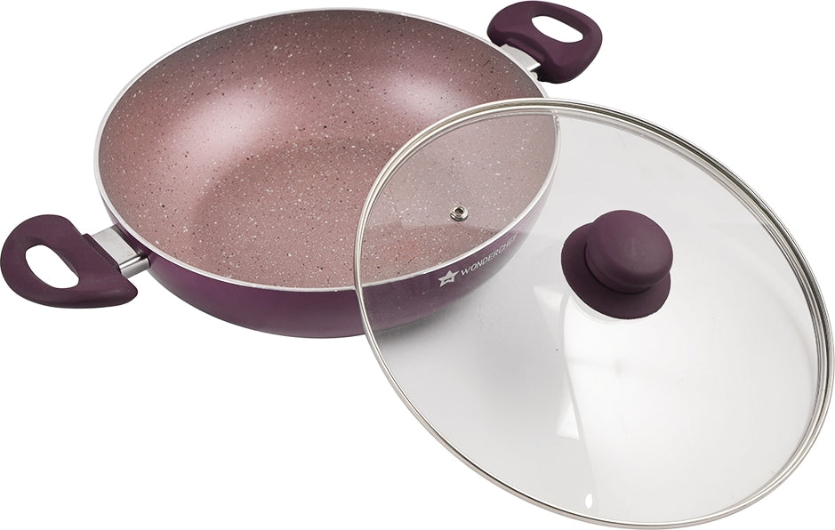 Royal Velvet Induction Bottom Non-Stick Steel Wok With Lid 26cm / 3.2 Ltr / 3mm in Purple Colour