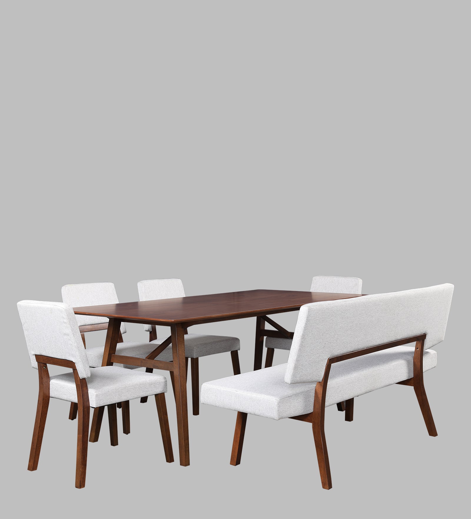 Lillian Solidwood Six Seater Dining Set With Bench in Walnut Colour