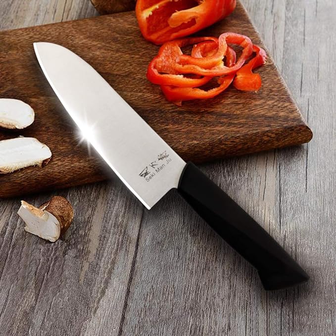Seki Manju Santoku (S) Black Handle Stainless steel Premium Knife in Black Colour