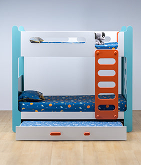 Climber New Bunk Bed with Climbing Wall, Ladder & Trundle in Marine Teal Colour