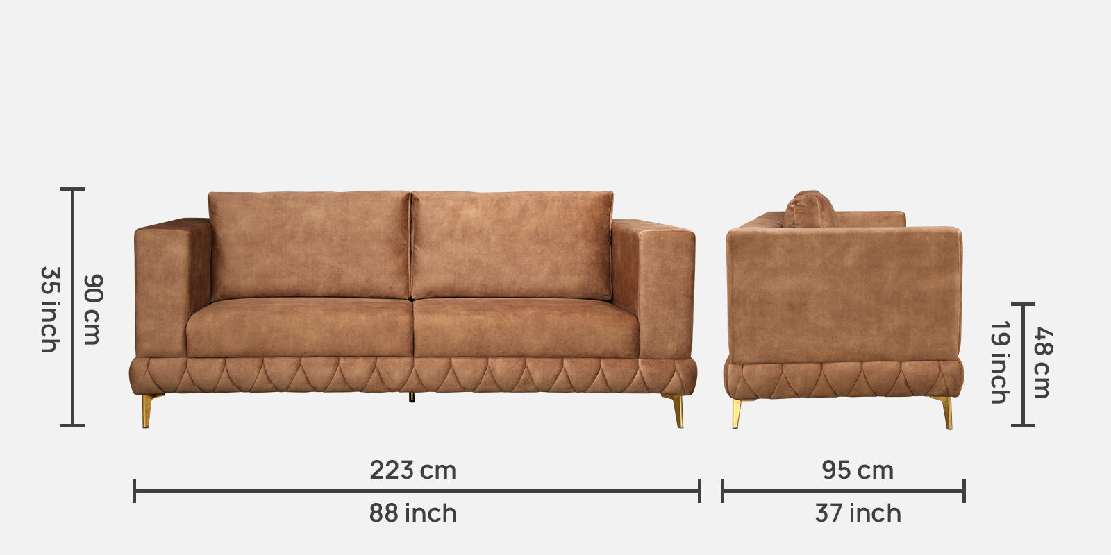 Plume Velvet Fabric Three Seater Sofa in Brown Colour
