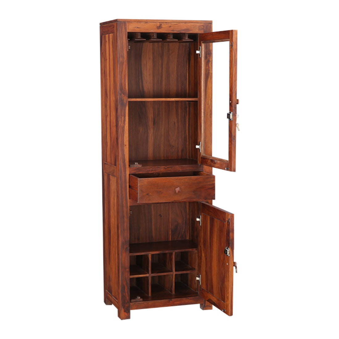 Woodrow Sheesham Wood(Rosewood) Tall Bar Cabinet in HONEY Colour