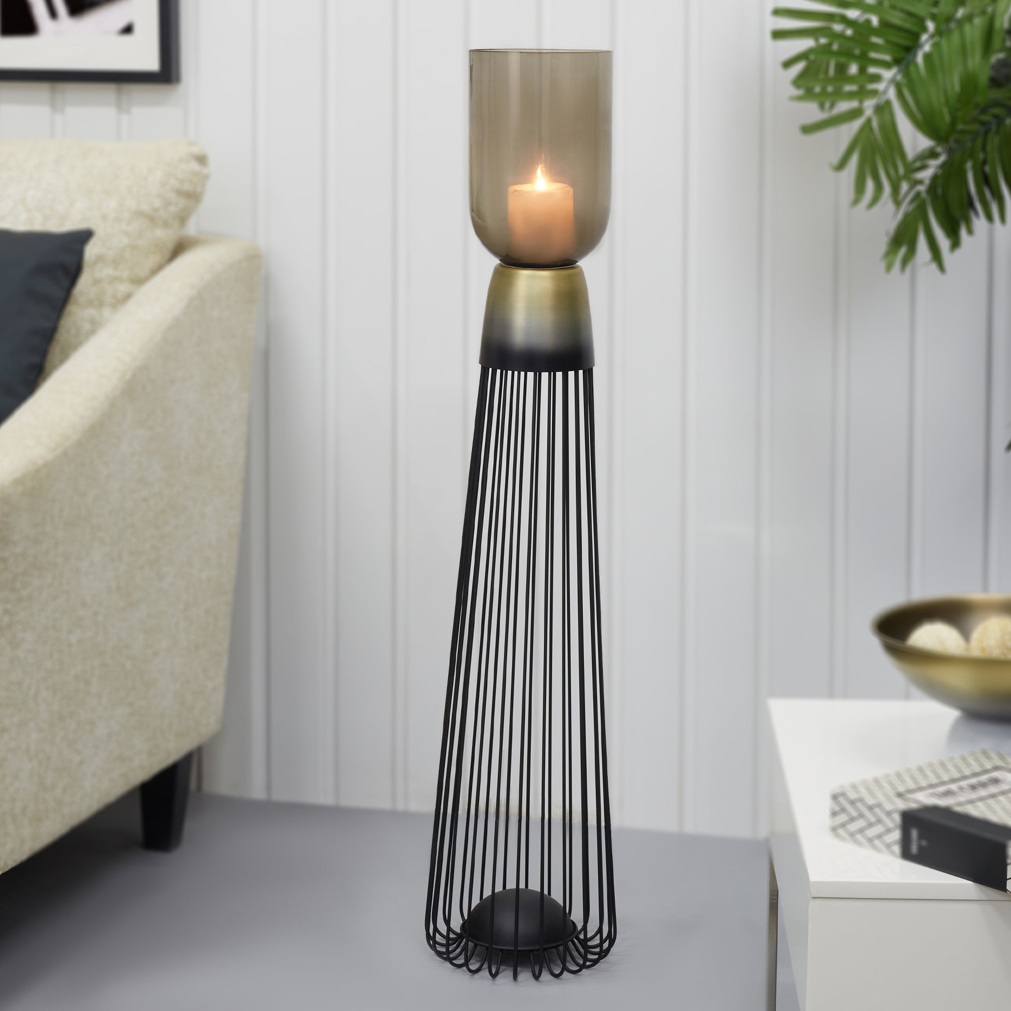 Zeus Iron and Glass Ombre Wired Candle Holder 20x105 Cm in Antique Gold & Black Colour