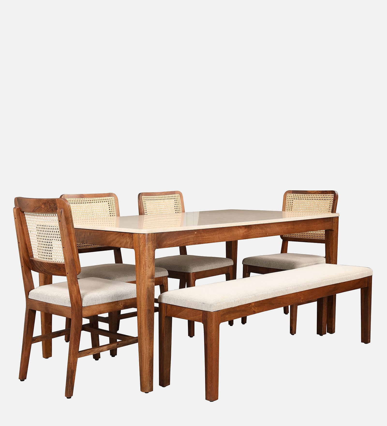 Siam Marble Top Six Seater Dining Set in Walnut Colour