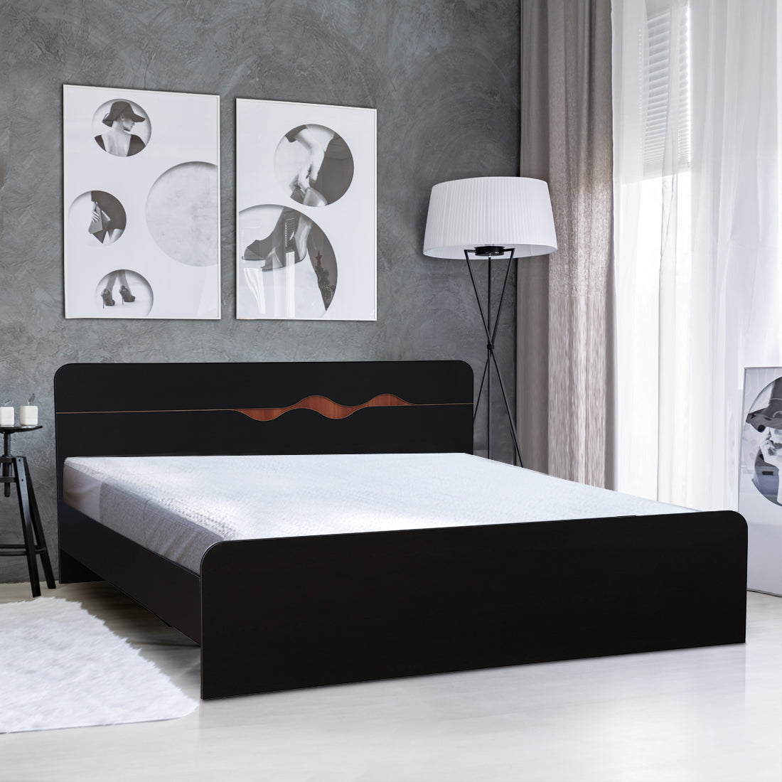 Swirl Queen bed without storage in Dark Oak Colour