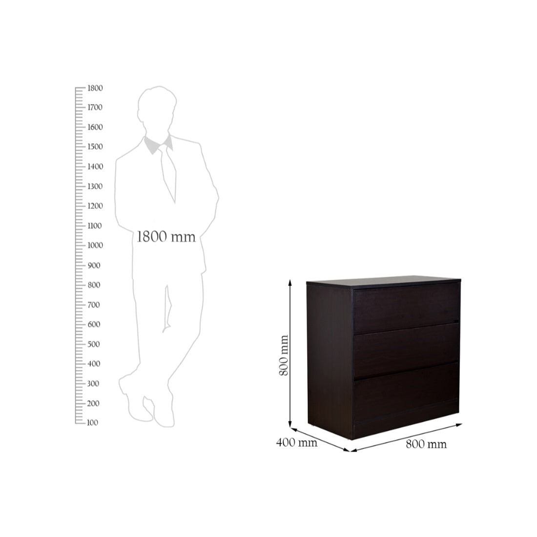 Basic Chest of 3 Drawer in Wenge Colour