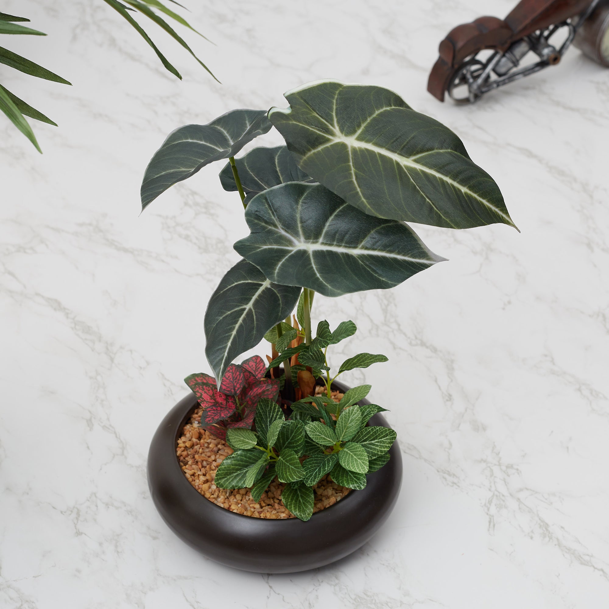 Ilana Faux Alocosia Ceramic Potted Plant 33 Cm in Green Colour