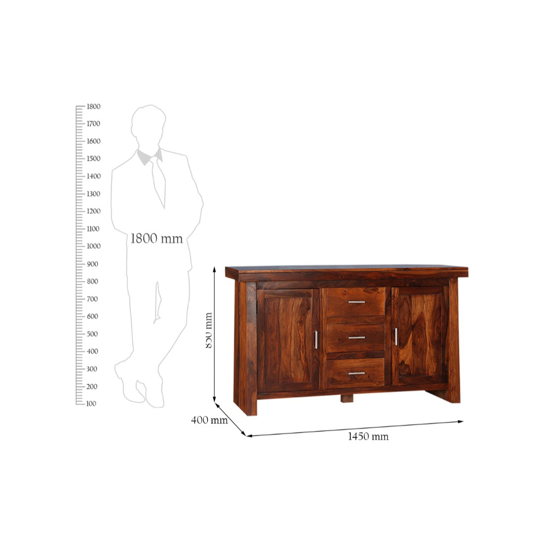 Austin Sheesham Wood(Rosewood) Storage Sideboard in Honey Colour