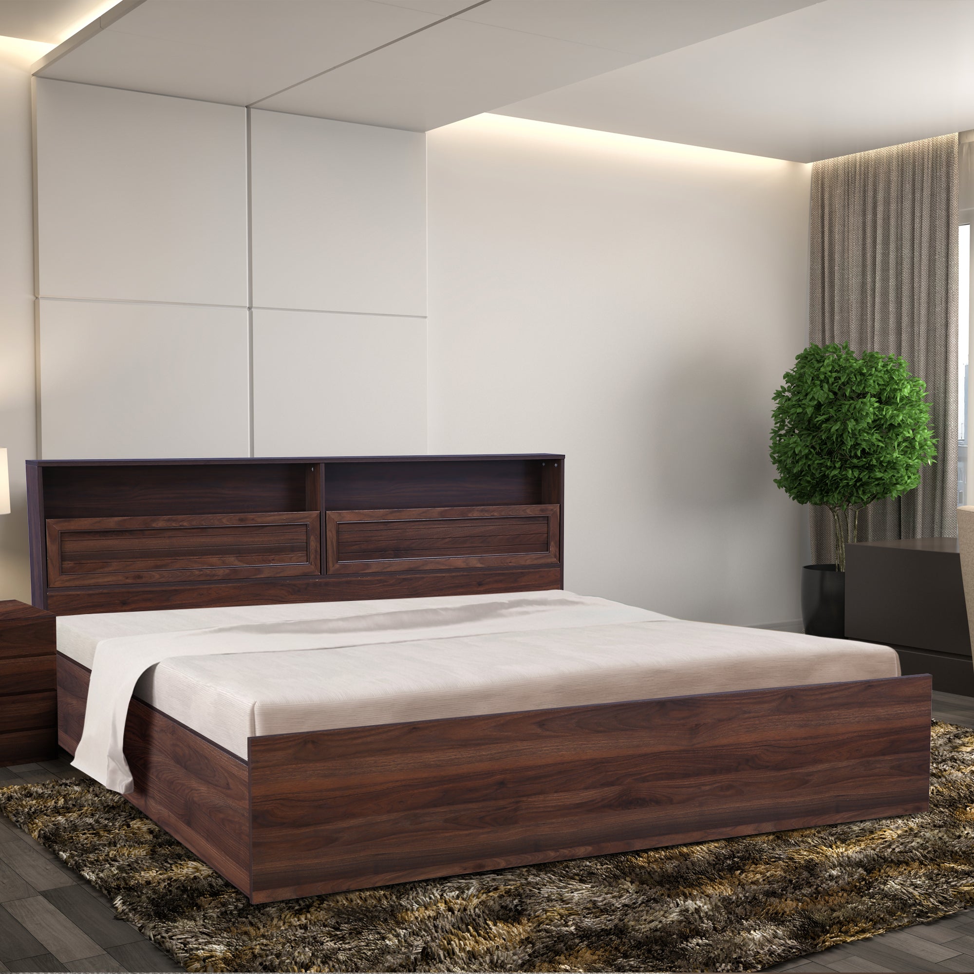 Alyssa Queen bed with Box storage in Wenge Colour