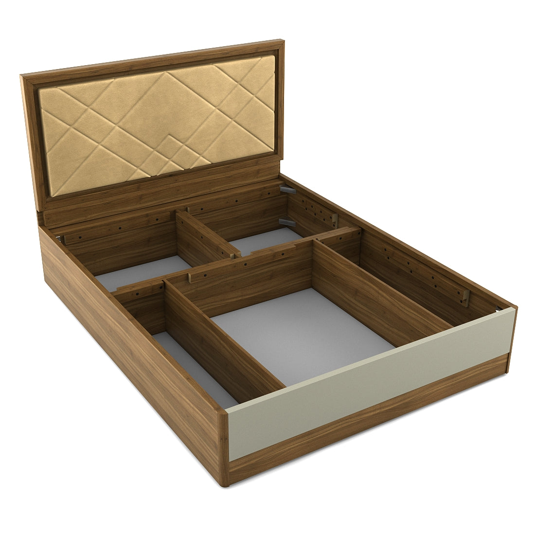 Petra Queen bed with Hydraulic storage in Walnut Colour