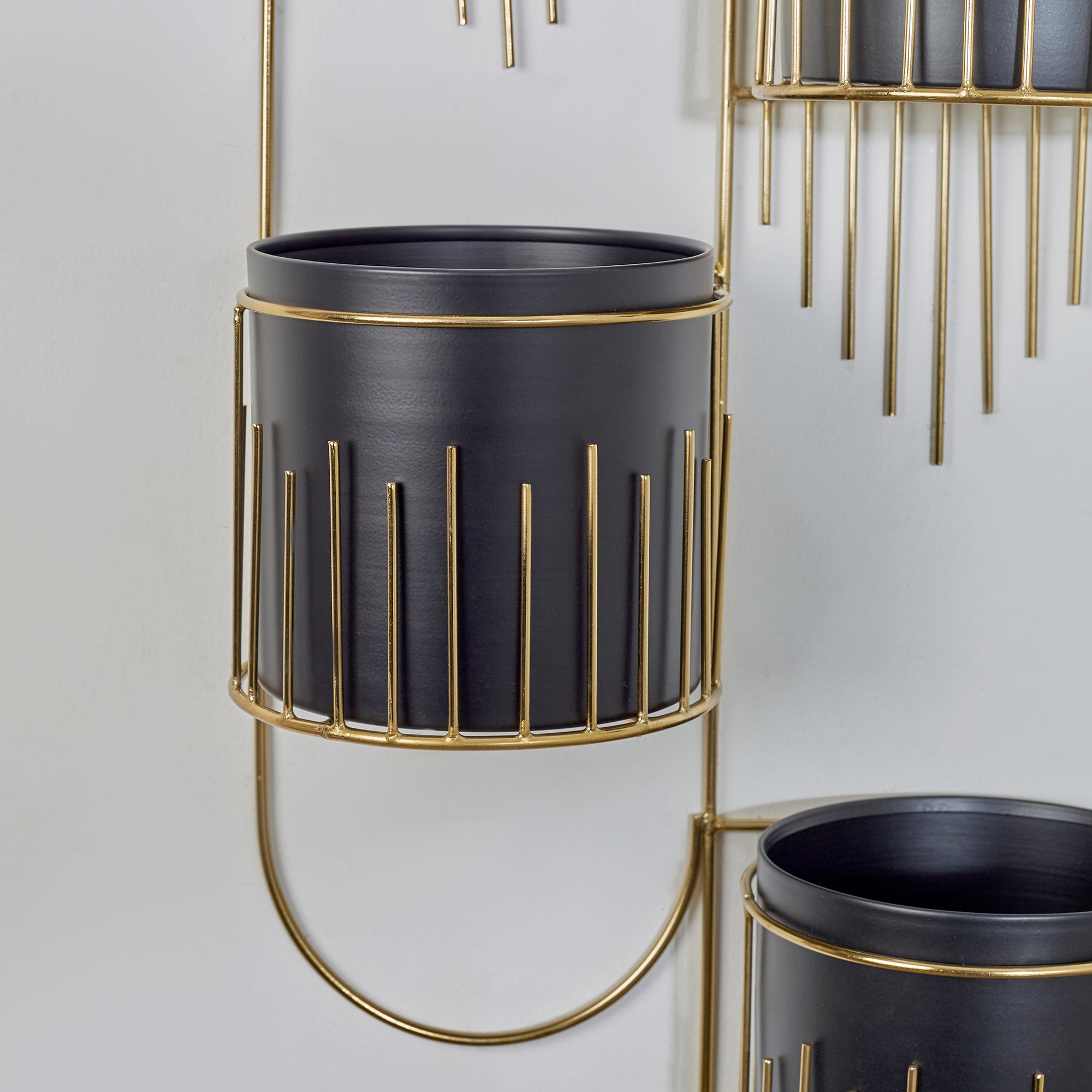 Artiskylar Metal Matt Finish Wall Planter 88 Cm in Black and Gold Colour