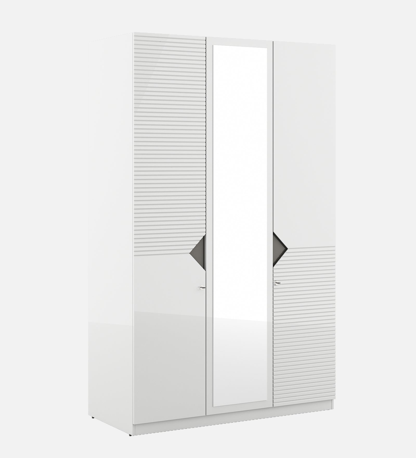 Gwen Three Door Wardrobe With Mirror in White Colour