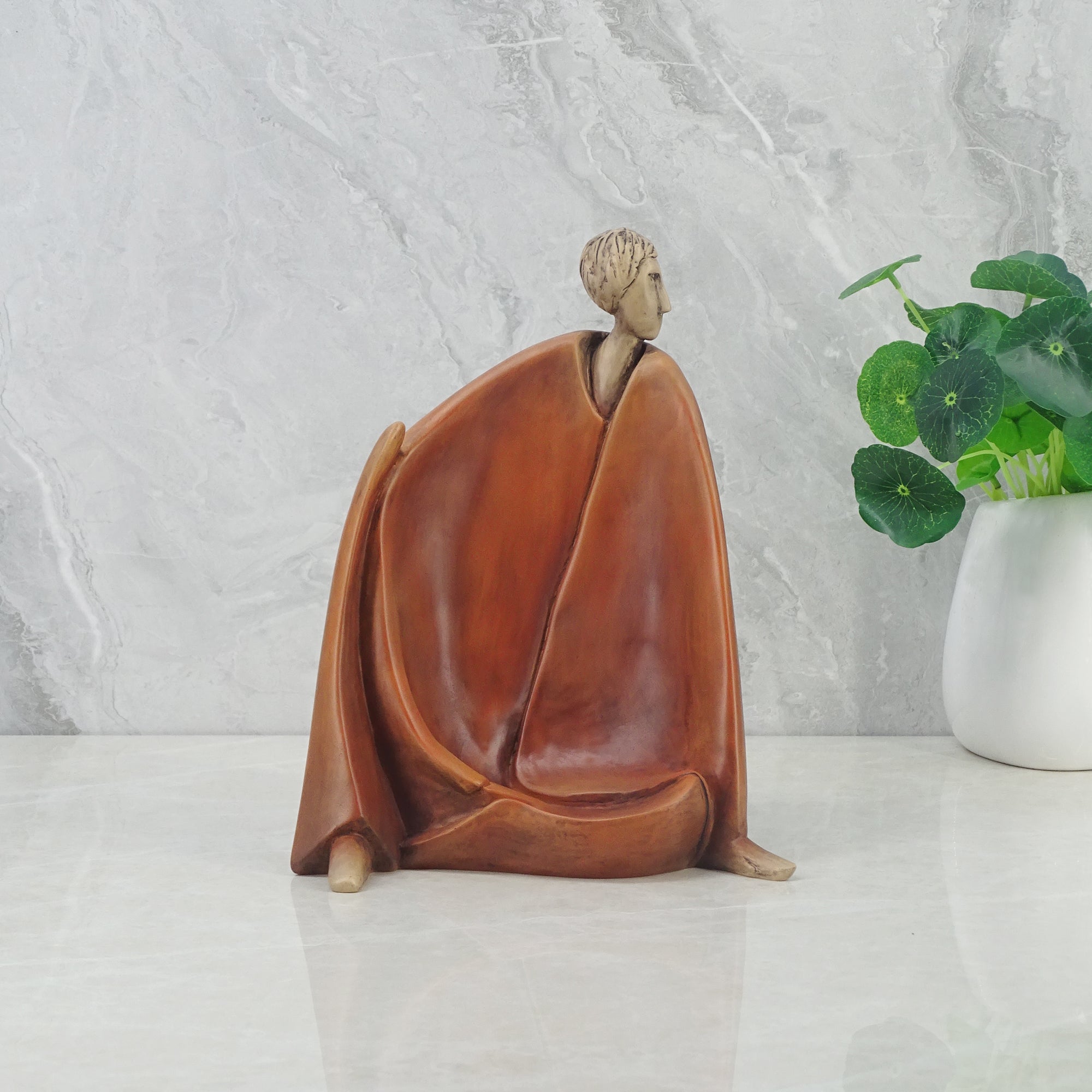 Alpine Polyresin Man Sitting Figurine 18x14x23Cm in Brown Colour