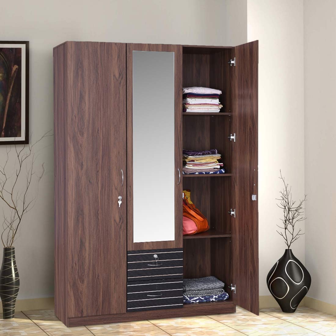 Molly Engineered Wood Three Door Wardrobe