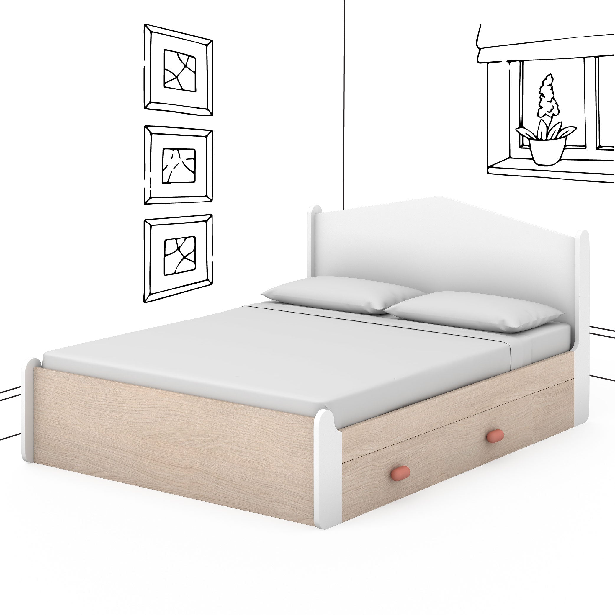 Secret Den Queen Size Bed with Storage in Pearly White Colour