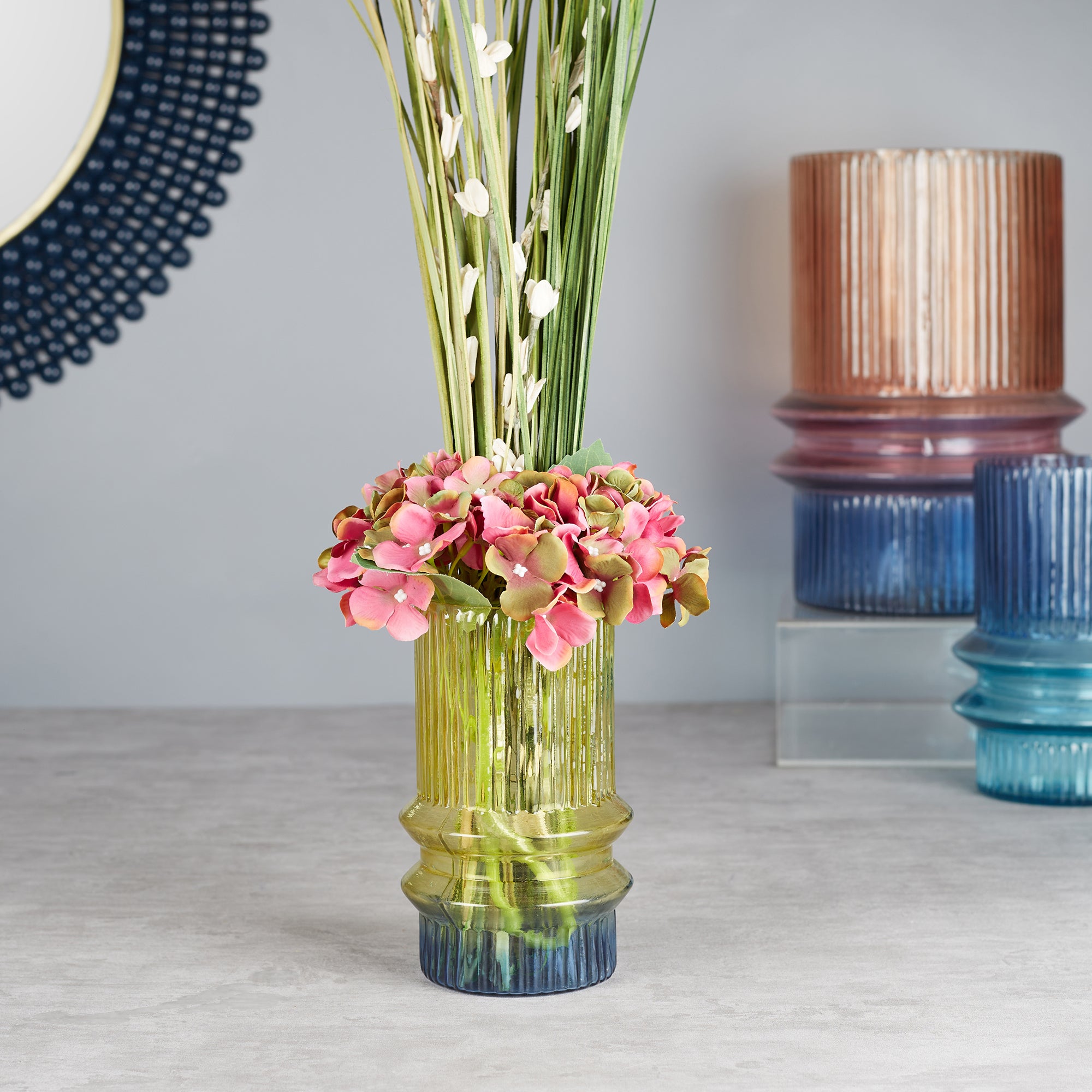 Phiona Glass Fluted Handcrafted Small Vase 18 Cm in Multi Colour