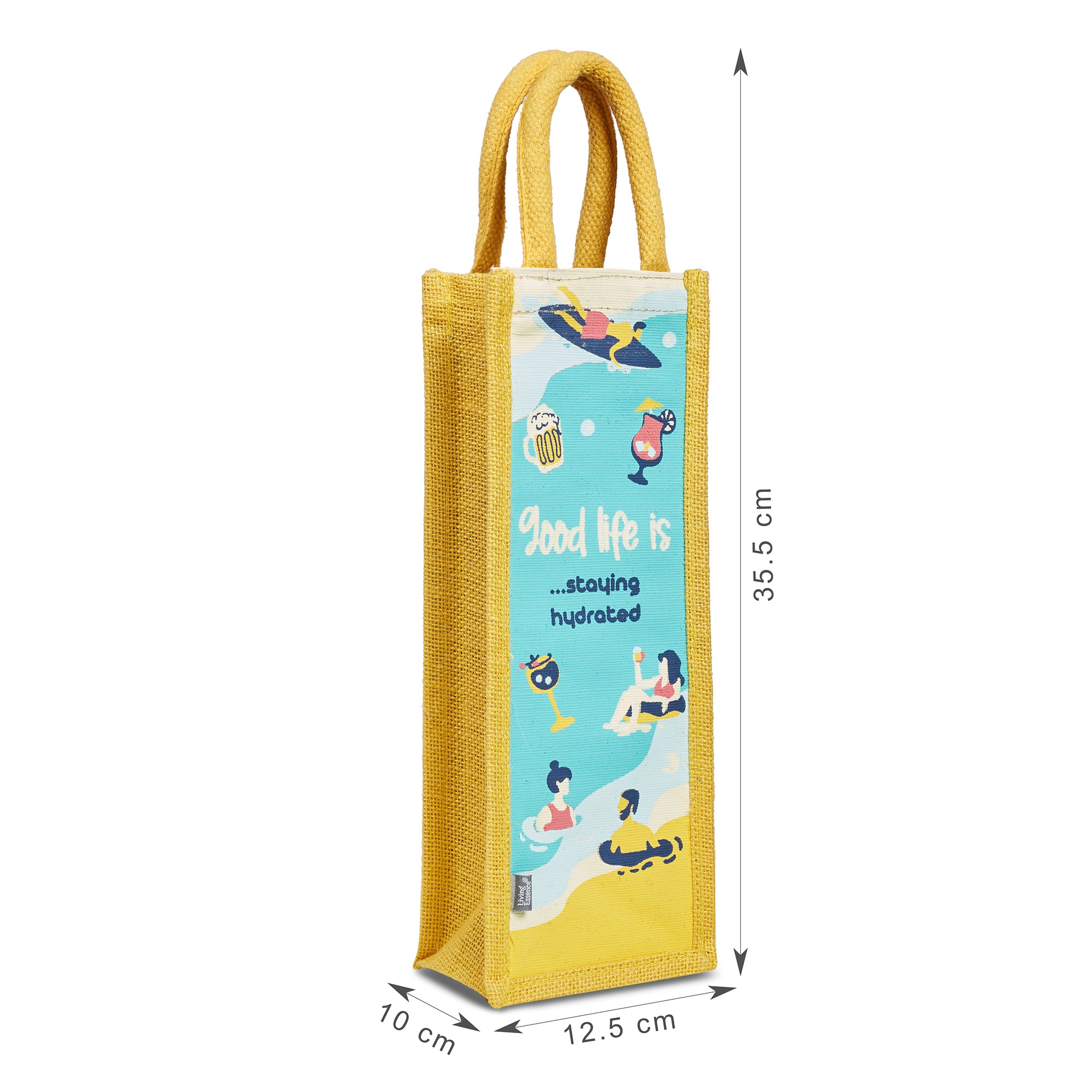 Good Life Jute Reversible Stay Hydrated Printed Zuco Bottle Bag 12 x 35.5 Cm in Turq & Yellow Colour