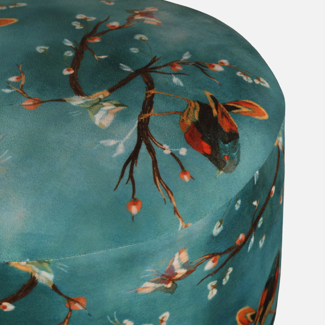 Ordhid Fabric Ottomans in Printed Blue Colour