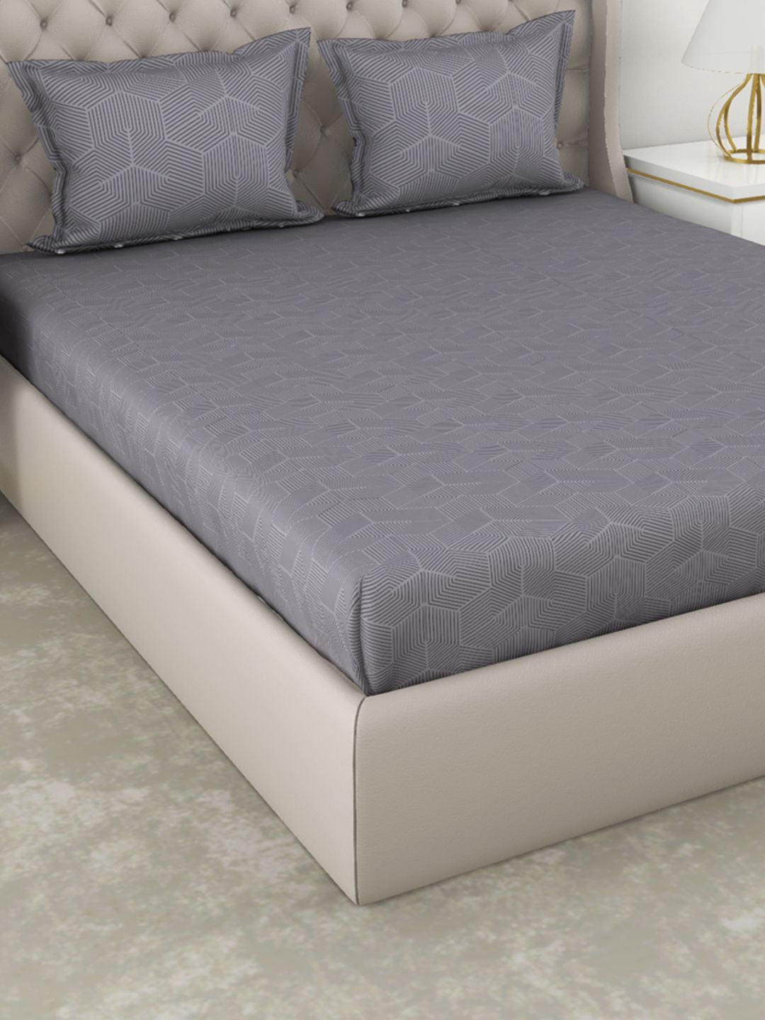 Botanical Cotton King Bed Sheet 274X274 Cm 210 Tc in Grey Colour