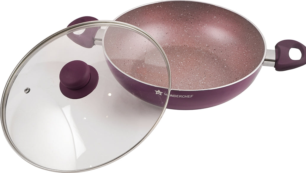 Royal Velvet Induction Bottom Non-Stick Steel Wok With Lid 26cm / 3.2 Ltr / 3mm in Purple Colour