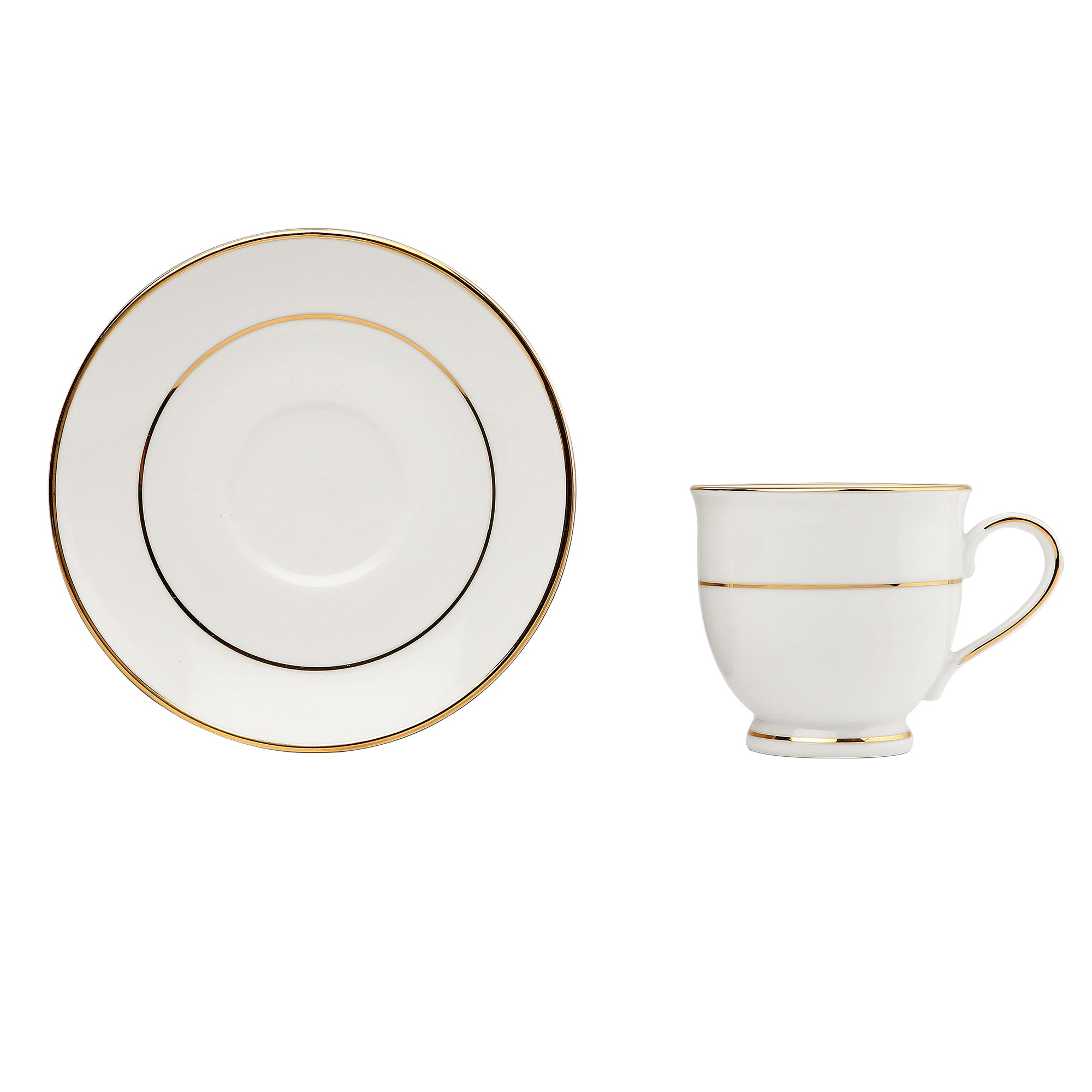 Amour Porcelain Cup & Saucer Set of 12 Pcs in Real Gold Plating & White Colour